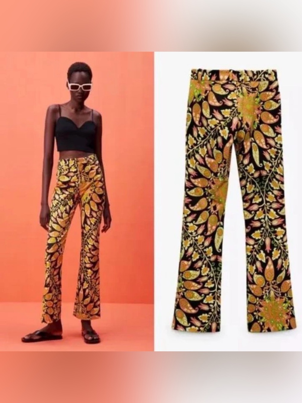 Zara High-Waisted Paisley Print Flare Trousers - Boho Retro Bell Bottoms